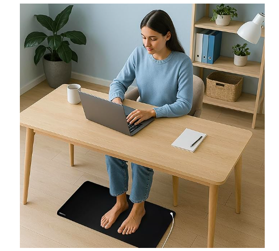 Foldable grounding mat used under a home-office desk