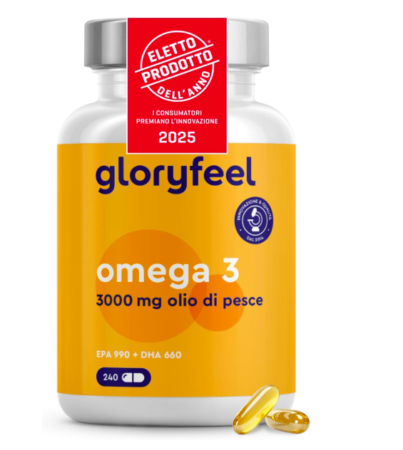 Gloryfeel Omega 3 3000mg fish oil bottle — 240 capsules