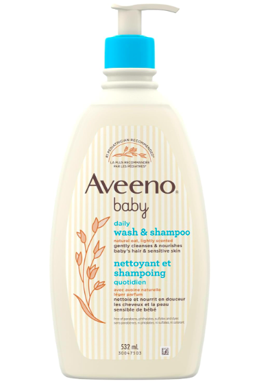 Aveeno Baby Daily Wash & Shampoo 532ml pump bottle with natural oat