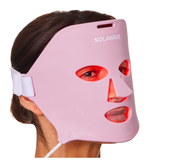 Solawave Red Light Therapy Mask on a model's face