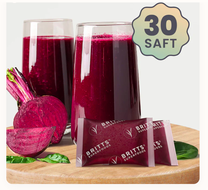 Britts Superfoods Pure Beetroot Shots — raw frozen 30ml sachets with fresh beetroot