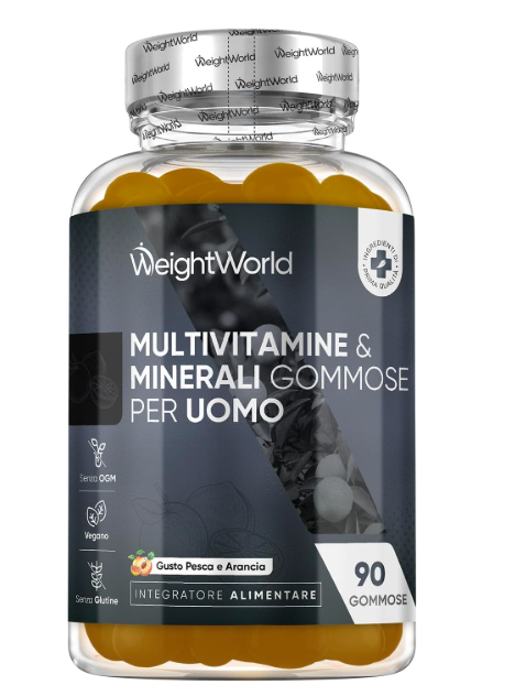 WeightWorld Men's Multivitamin Gummies bottle, 90 peach and orange gummies
