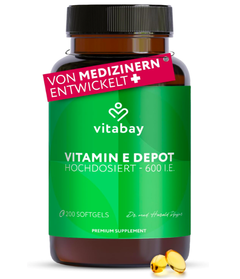 Vitabay Vitamin E 600 DEPOT 200 softgels bottle