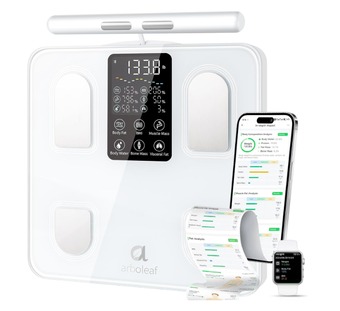 Arboleaf 8-electrode dual-frequency body composition scale with on-scale display
