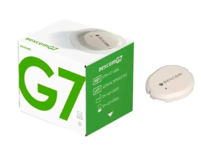 Dexcom G7 continuous glucose monitor sensor and box