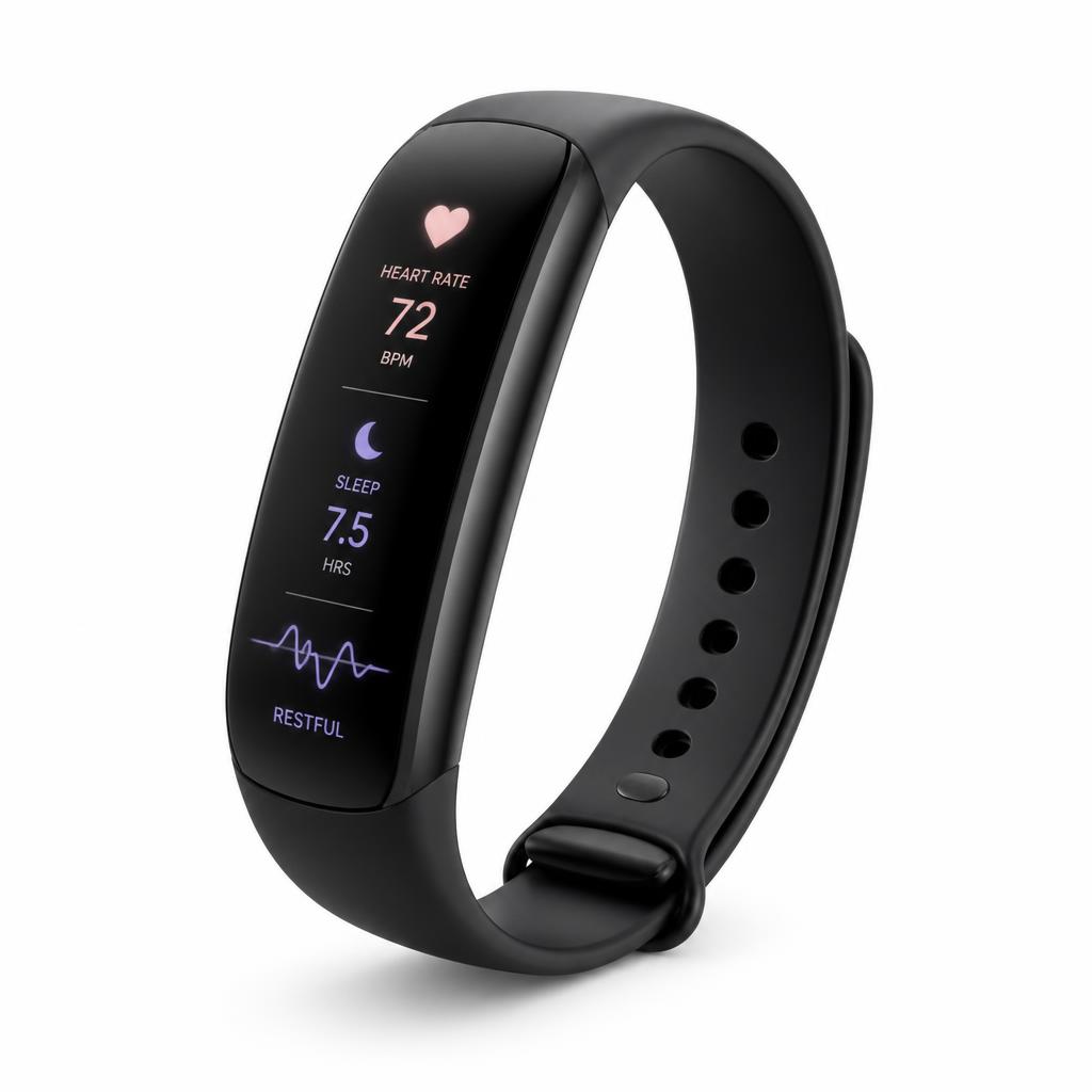 Concept render of the Clair Health Bracelet — matte black wearable with vitals display