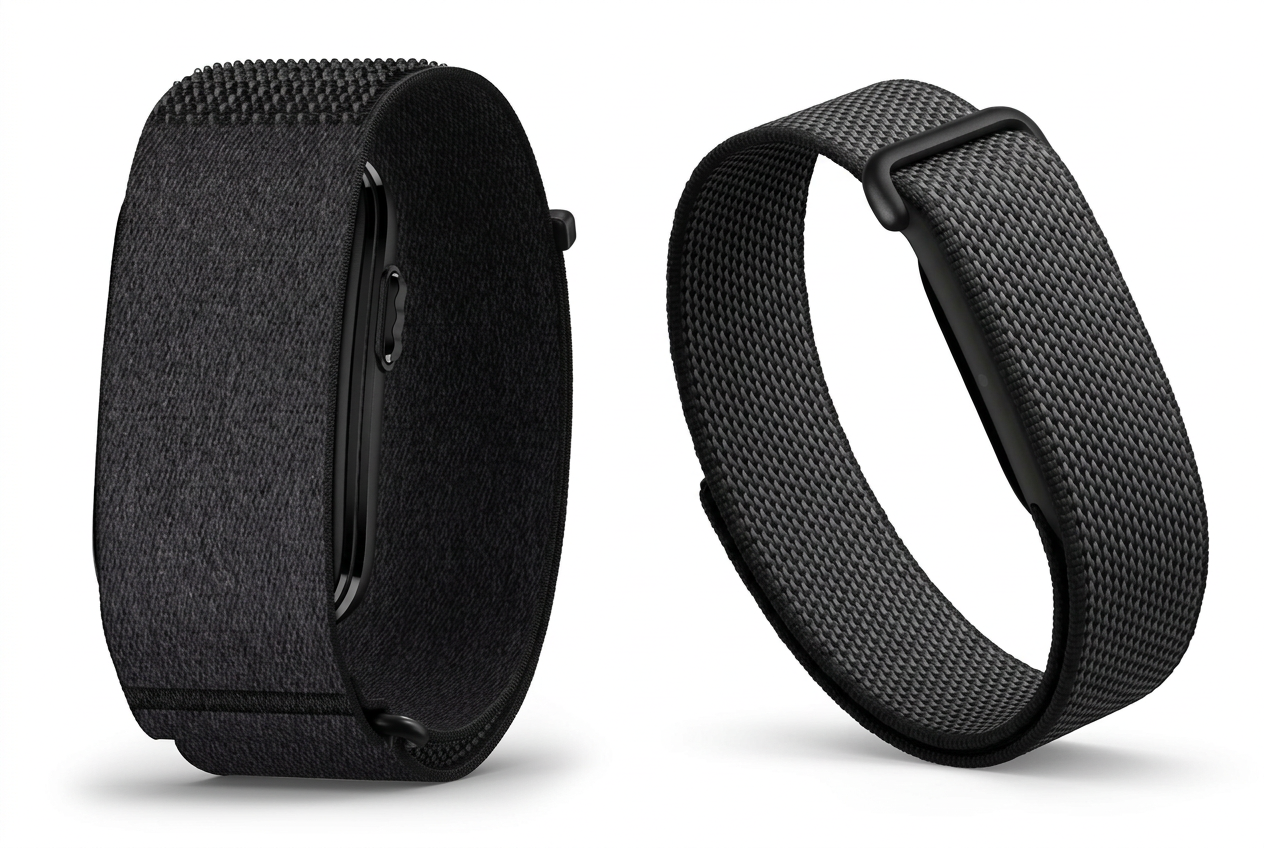 Garmin CIRQA and Fitbit Air screenless fitness bands side by side