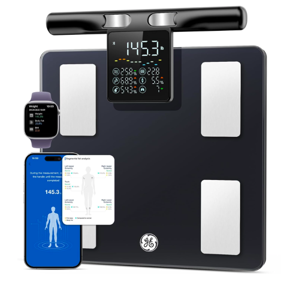GE Smart Scale with handle — 8 electrodes (4 foot + 4 hand) for full-body composition