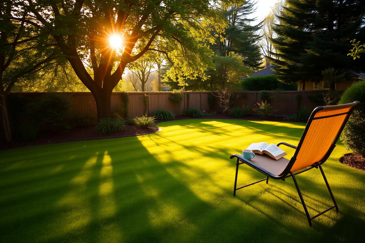 Peaceful Saturday morning in a freshly mown garden